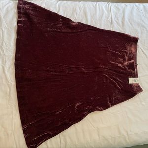 Long, velvety burgundy skirt